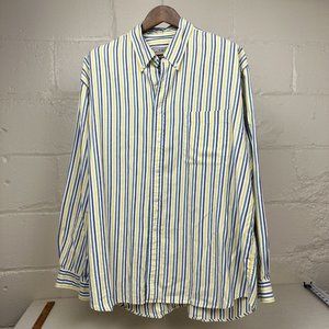 Eddie Bauer Yellow and Blue Striped Casual Button Down Shirt